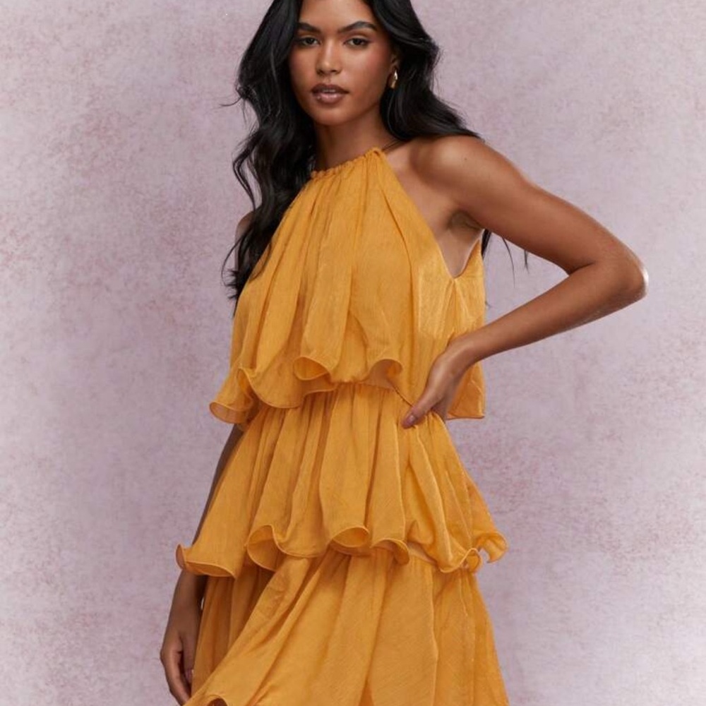 Elegant Mustard Yellow Tiered Dress